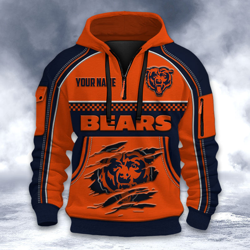 Chicago Bears DMHT2592 3D Half-zip Hoodie