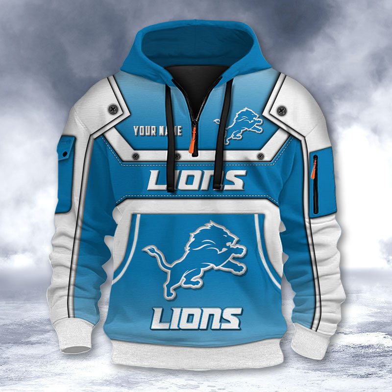 Detroit Lions DMHT2556 3D Half-zip Hoodie
