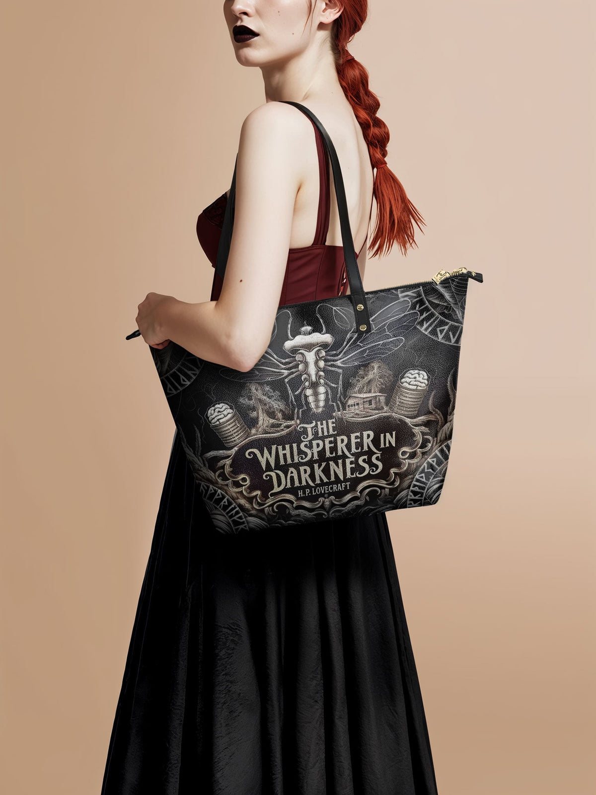 "The Whisperer In Darkness" Leather Tote Bag