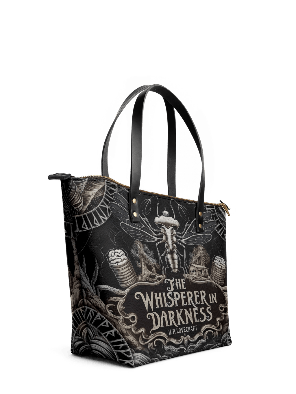 "The Whisperer In Darkness" Leather Tote Bag