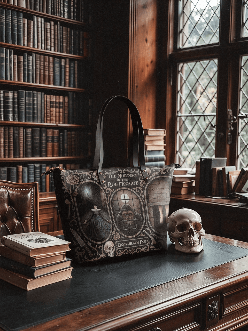 "The Murders In The Rue Morgue" Leather Tote Bag