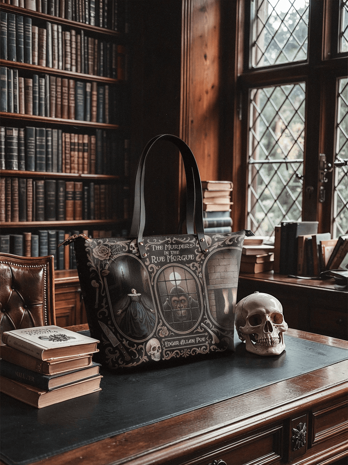 "The Murders In The Rue Morgue" Leather Tote Bag