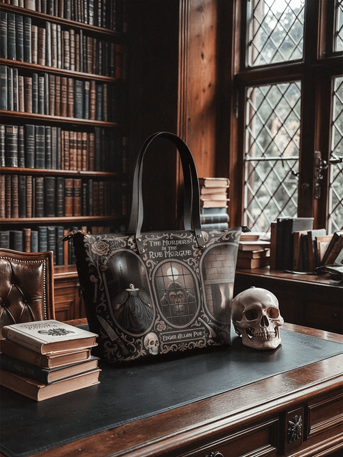 "The Murders In The Rue Morgue" Leather Tote Bag