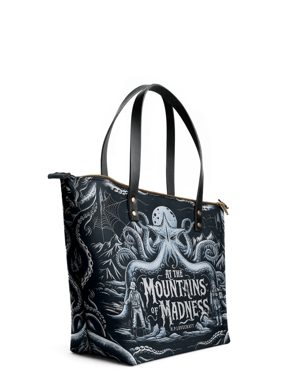 "At The Mountains Of Madness" Leather Tote Bag