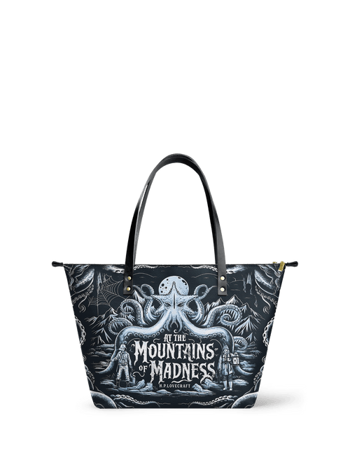 "At The Mountains Of Madness" Leather Tote Bag