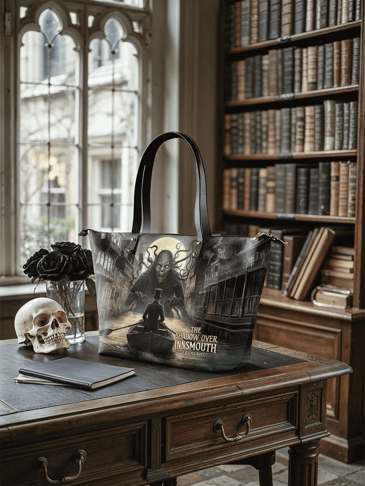 "The Shadow Over Innsmouth" Leather Tote Bag