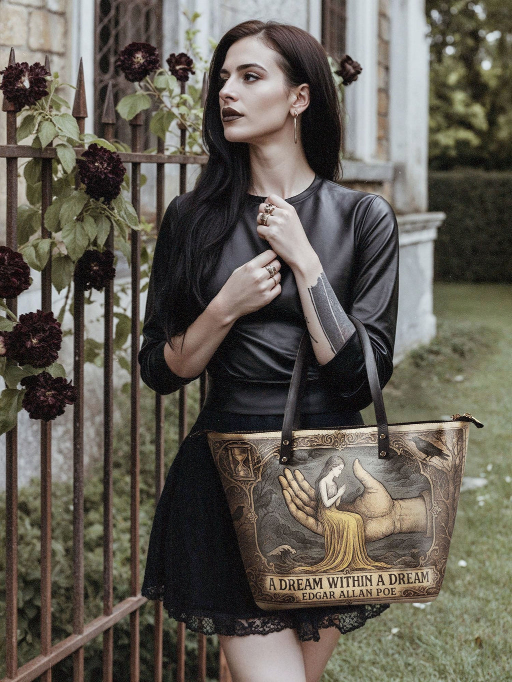 "A Dream Within A Dream" Leather Tote Bag