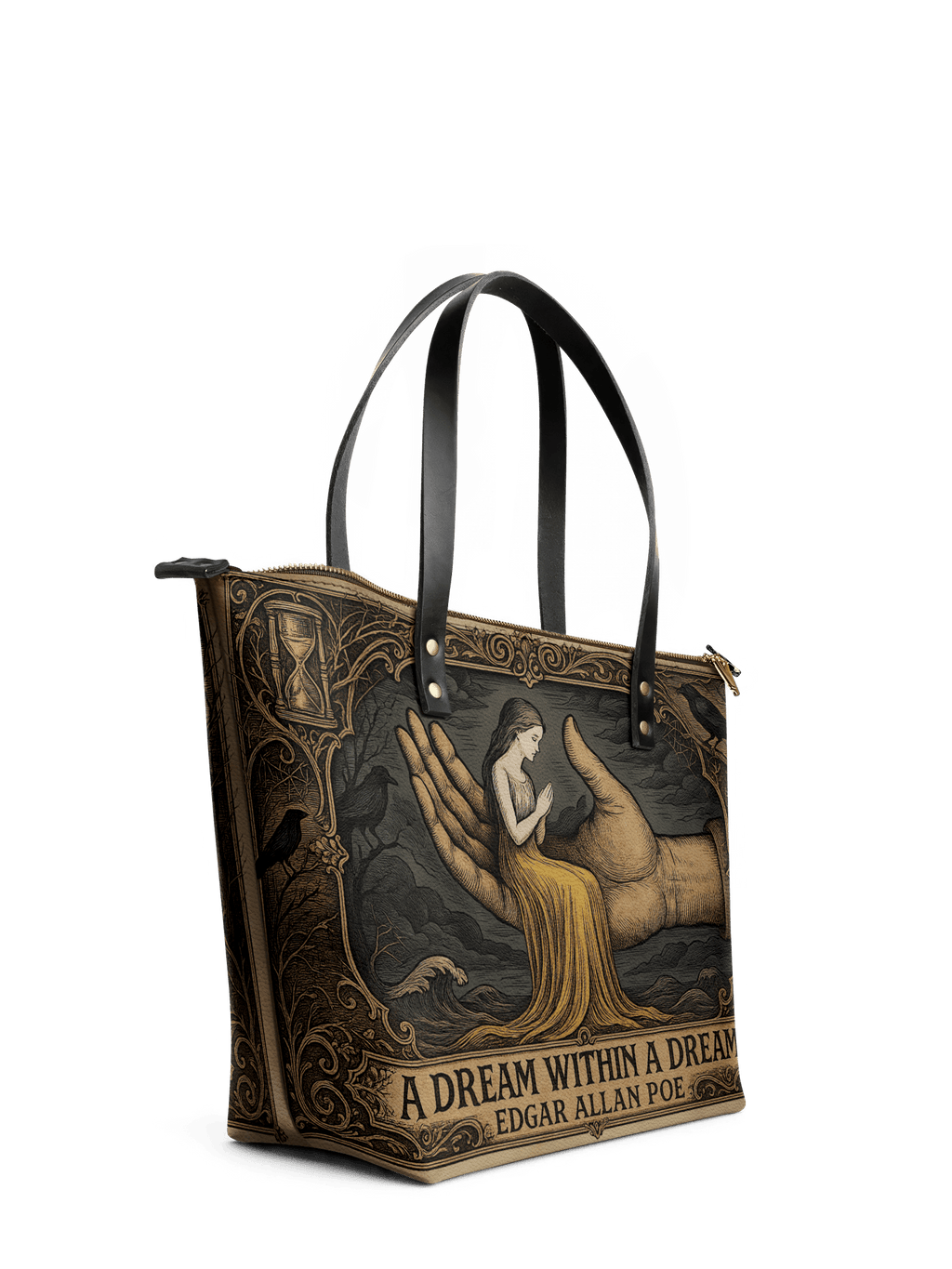 "A Dream Within A Dream" Leather Tote Bag