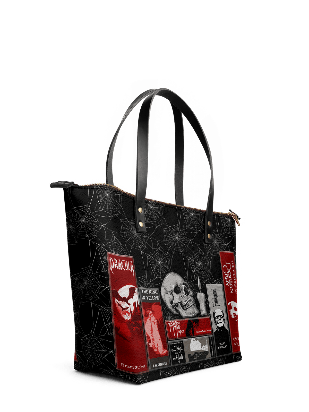 "The Codex of Gothic Tales" Black Widow’s Kiss Leather Tote Bag