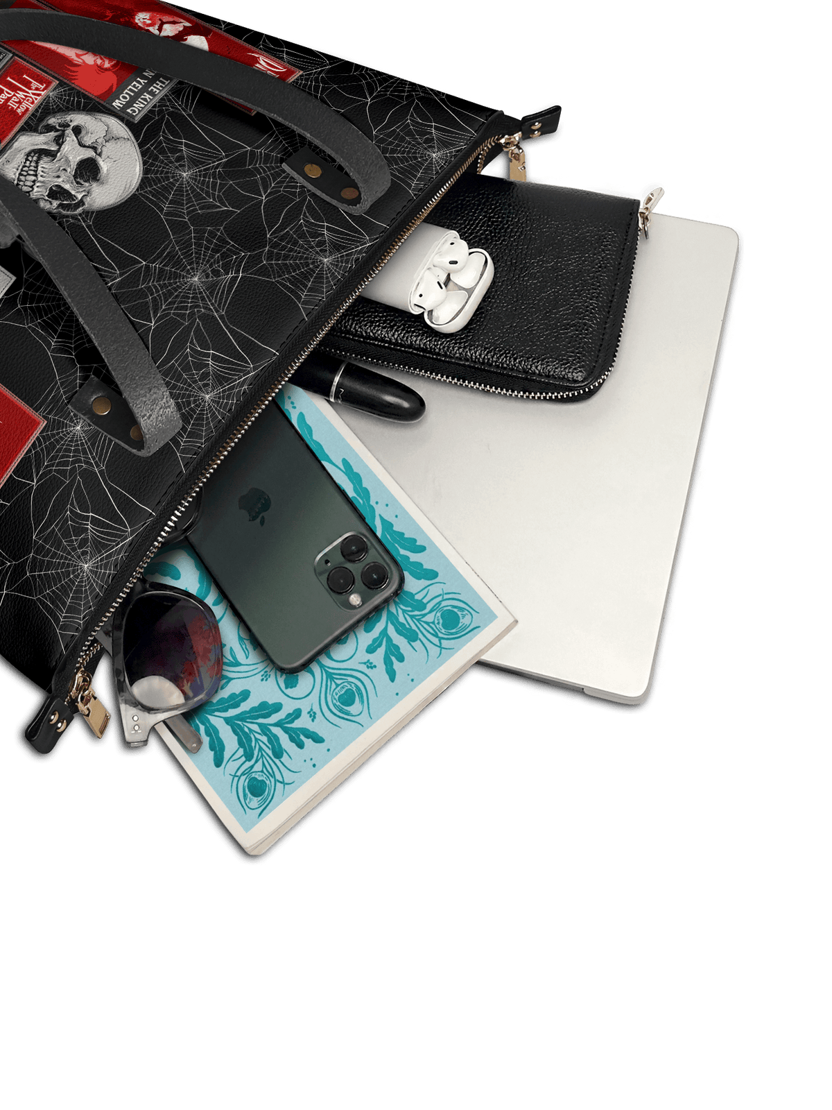 "The Codex of Gothic Tales" Black Widow’s Kiss Leather Tote Bag