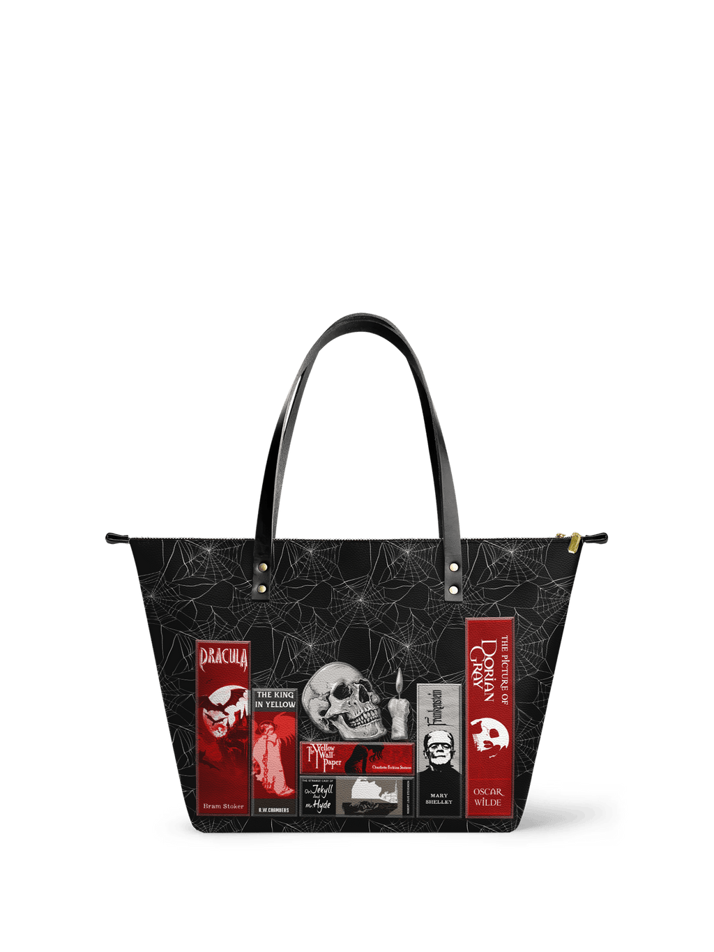 "The Codex of Gothic Tales" Black Widow’s Kiss Leather Tote Bag