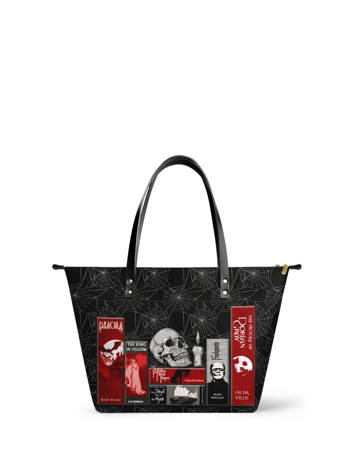 "The Codex of Gothic Tales" Black Widow’s Kiss Leather Tote Bag