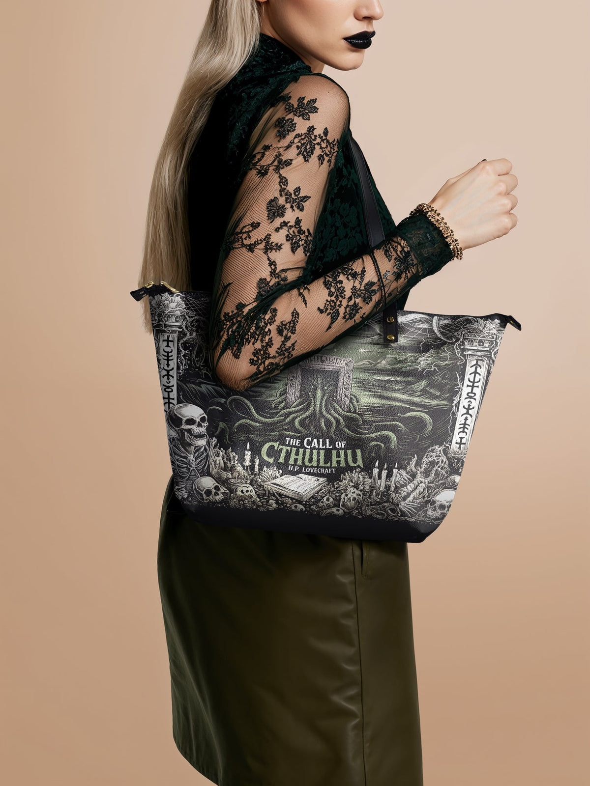 "The Call Of Cthulhu" Leather Tote Bag