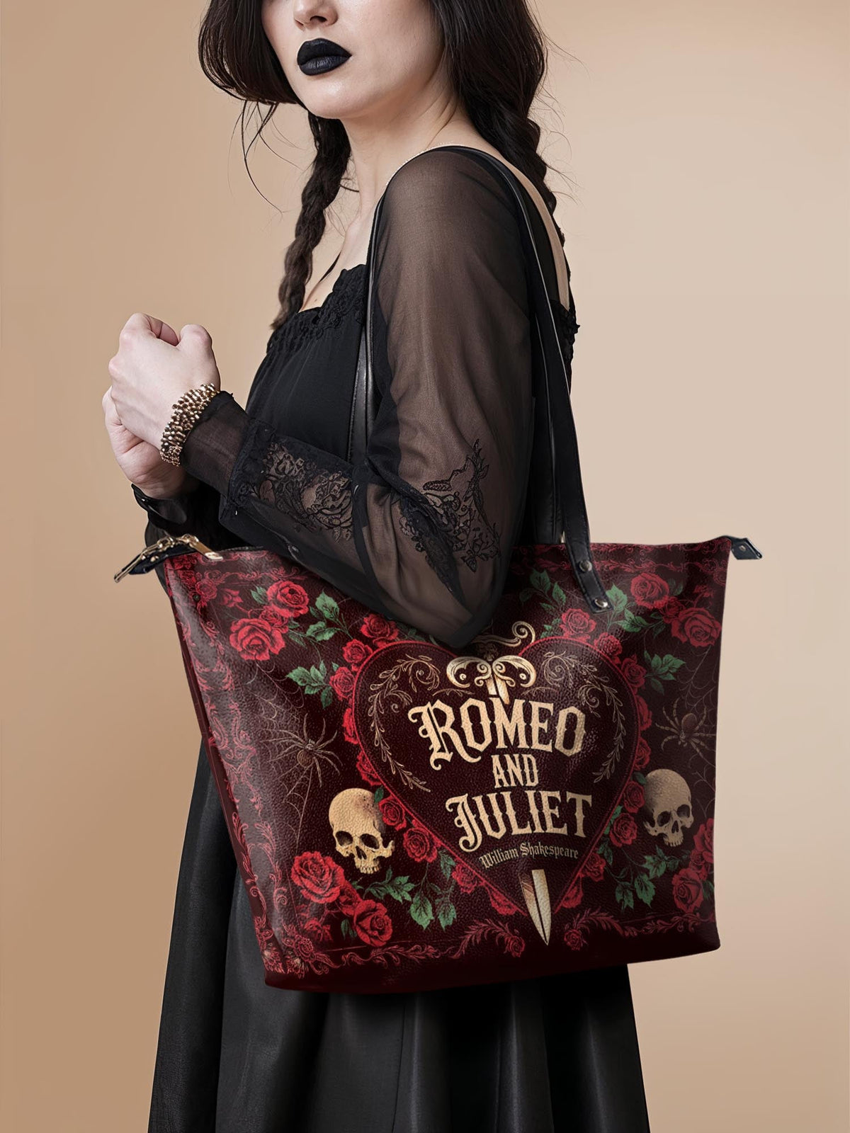 "Romeo And Juliet" Poison Rose Leather Tote Bag