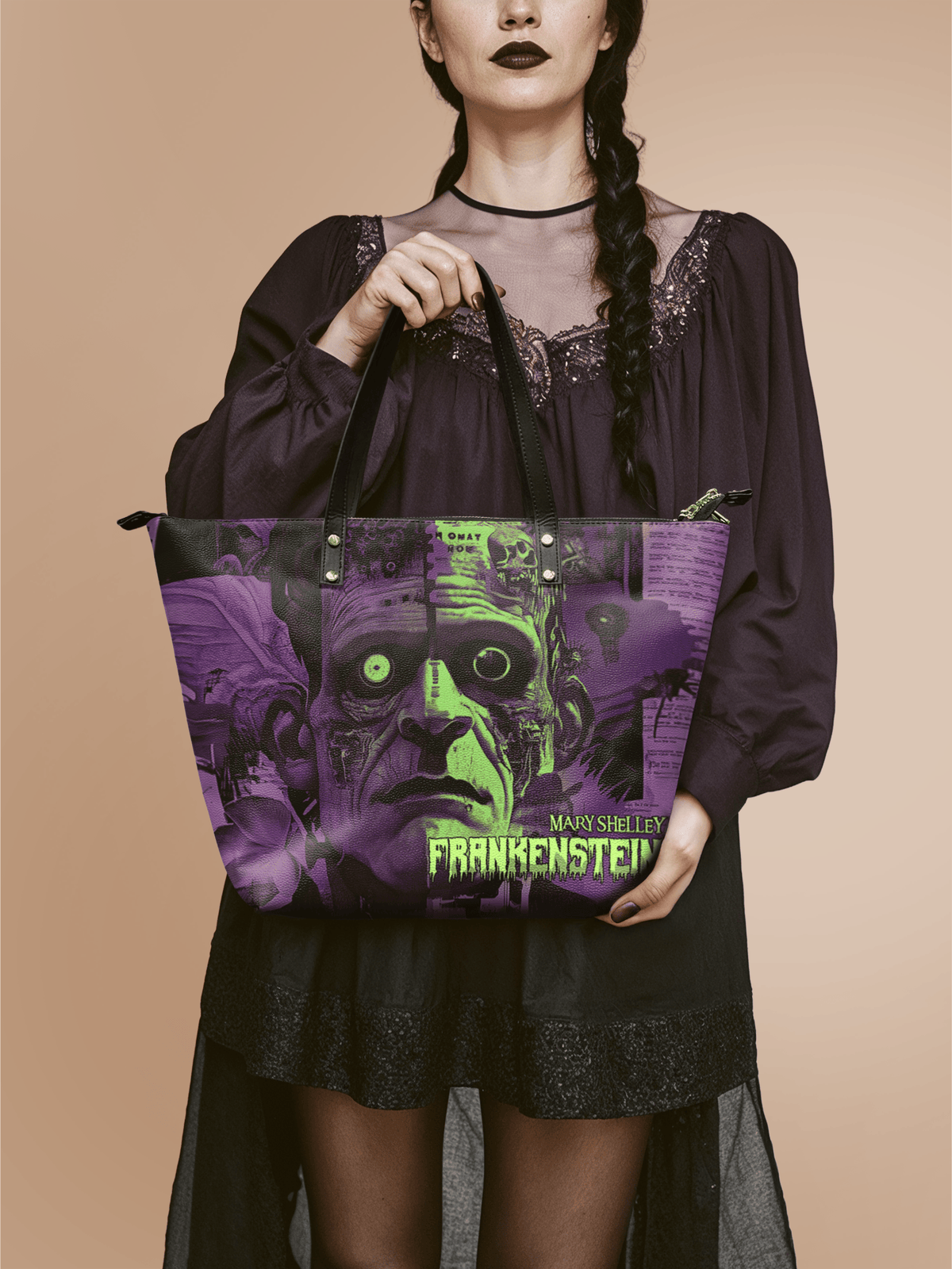 "Frankenstein" Lablight Violet Leather Tote Bag