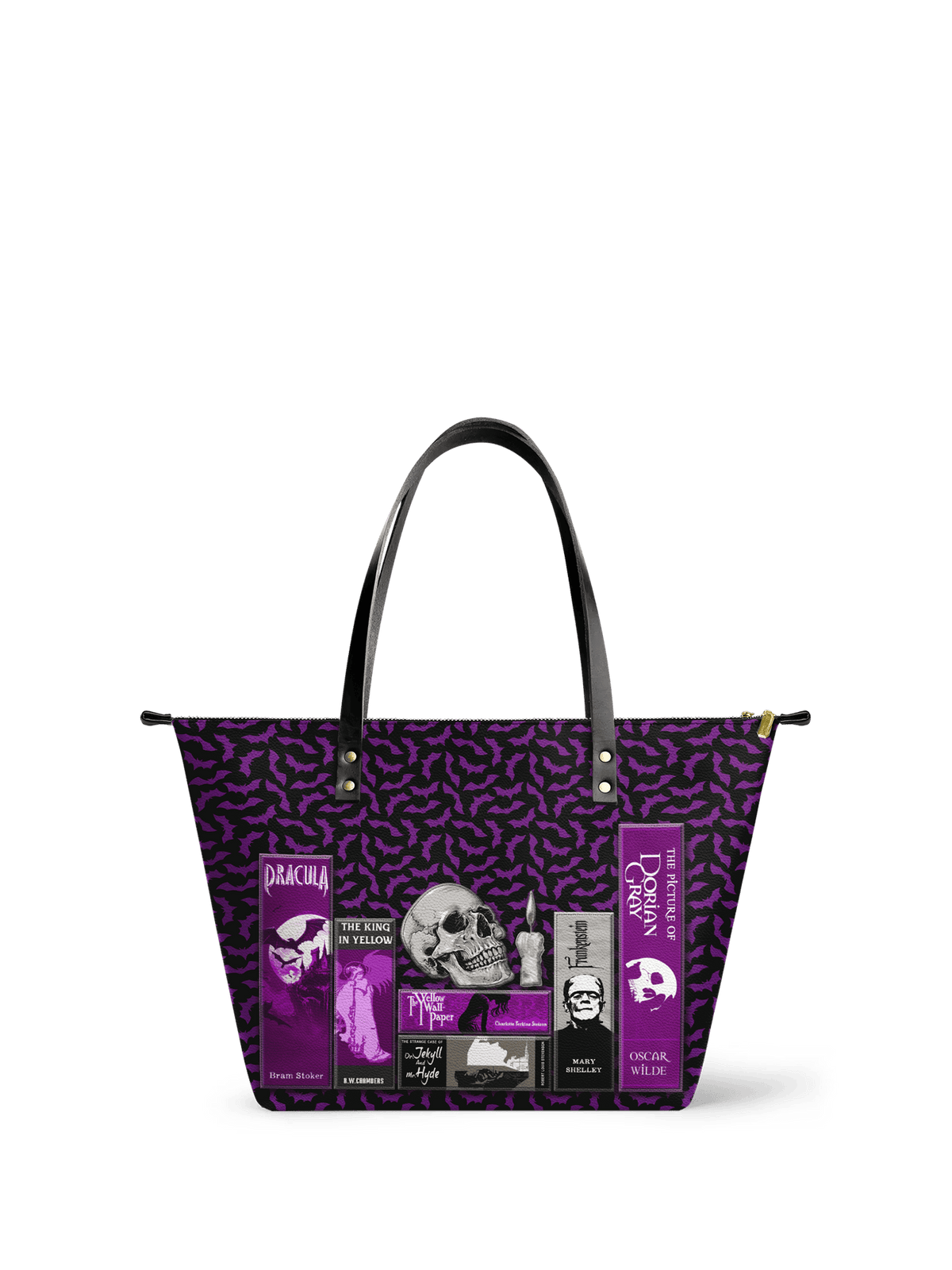 "The Codex of Gothic Tales" Violet Echo Leather Tote Bag