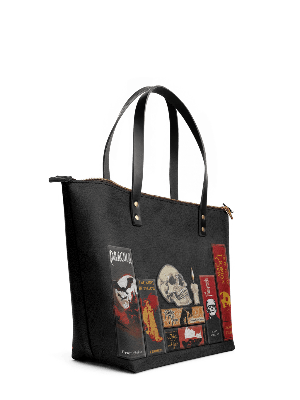 "The Codex of Gothic Tales" Deadlight Black Leather Tote Bag