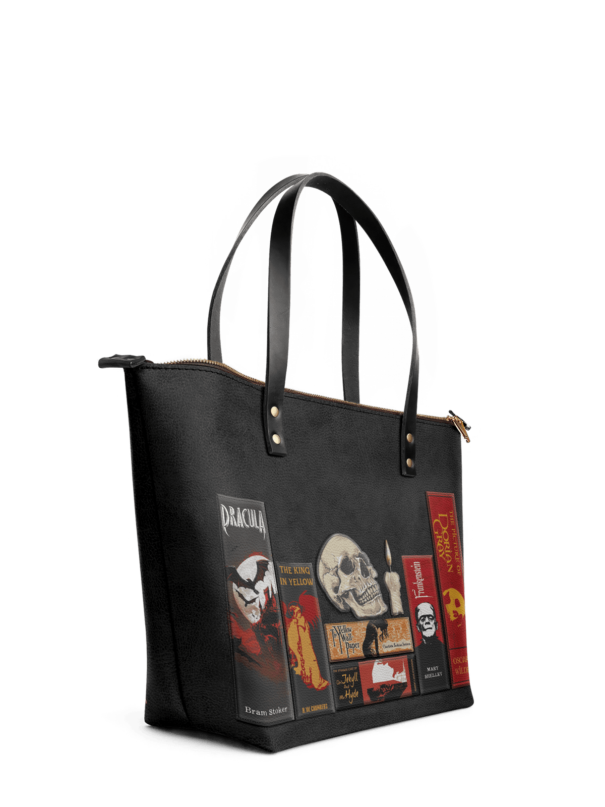 "The Codex of Gothic Tales" Deadlight Black Leather Tote Bag