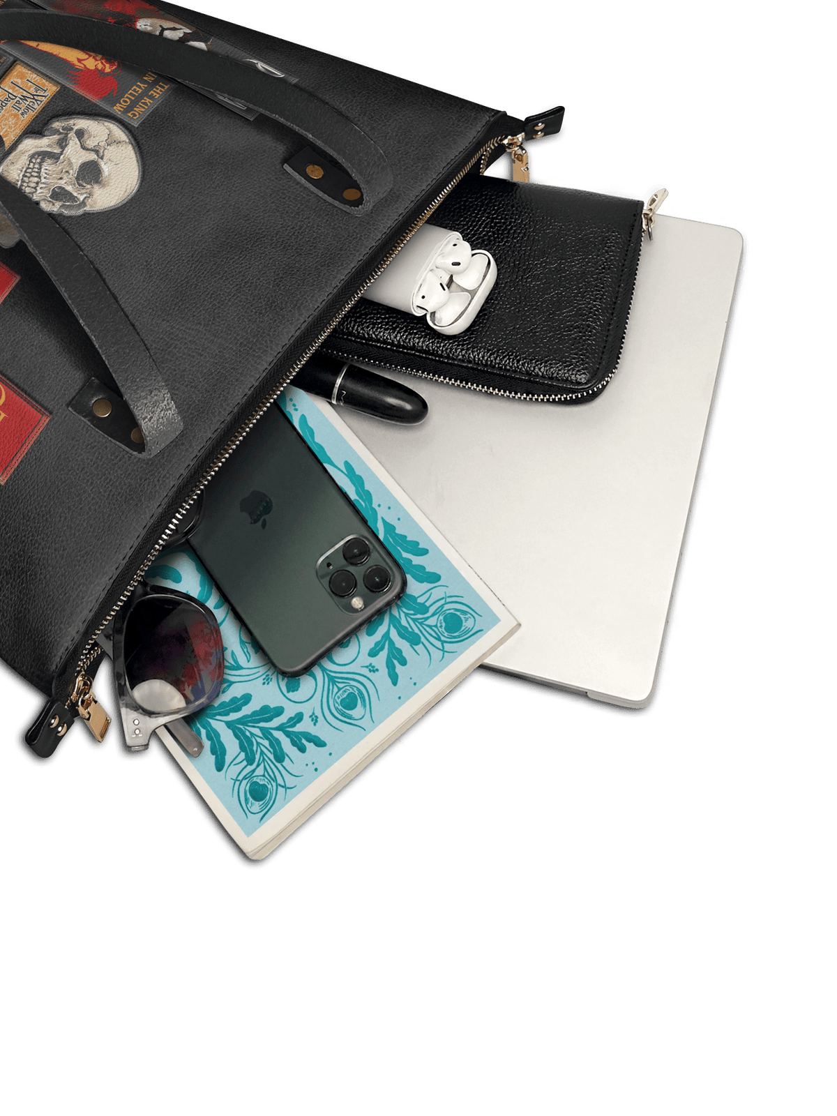 "The Codex of Gothic Tales" Deadlight Black Leather Tote Bag