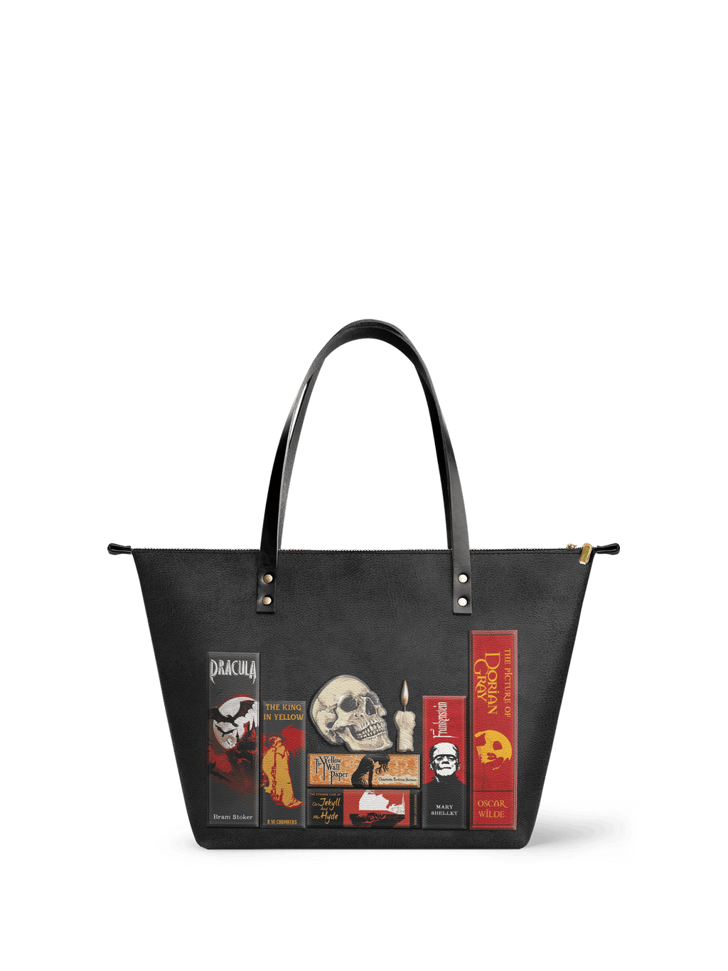 "The Codex of Gothic Tales" Deadlight Black Leather Tote Bag
