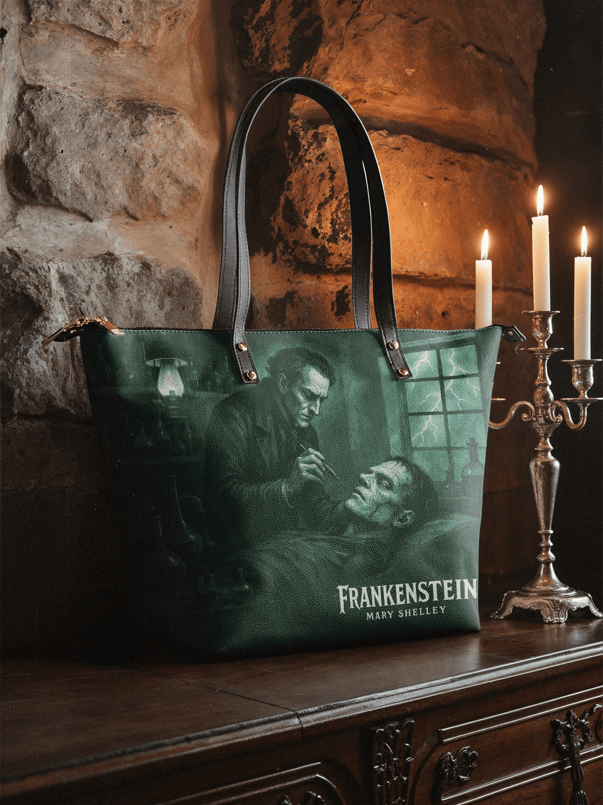 "Frankenstein" Mortuary Moss Leather Tote Bag
