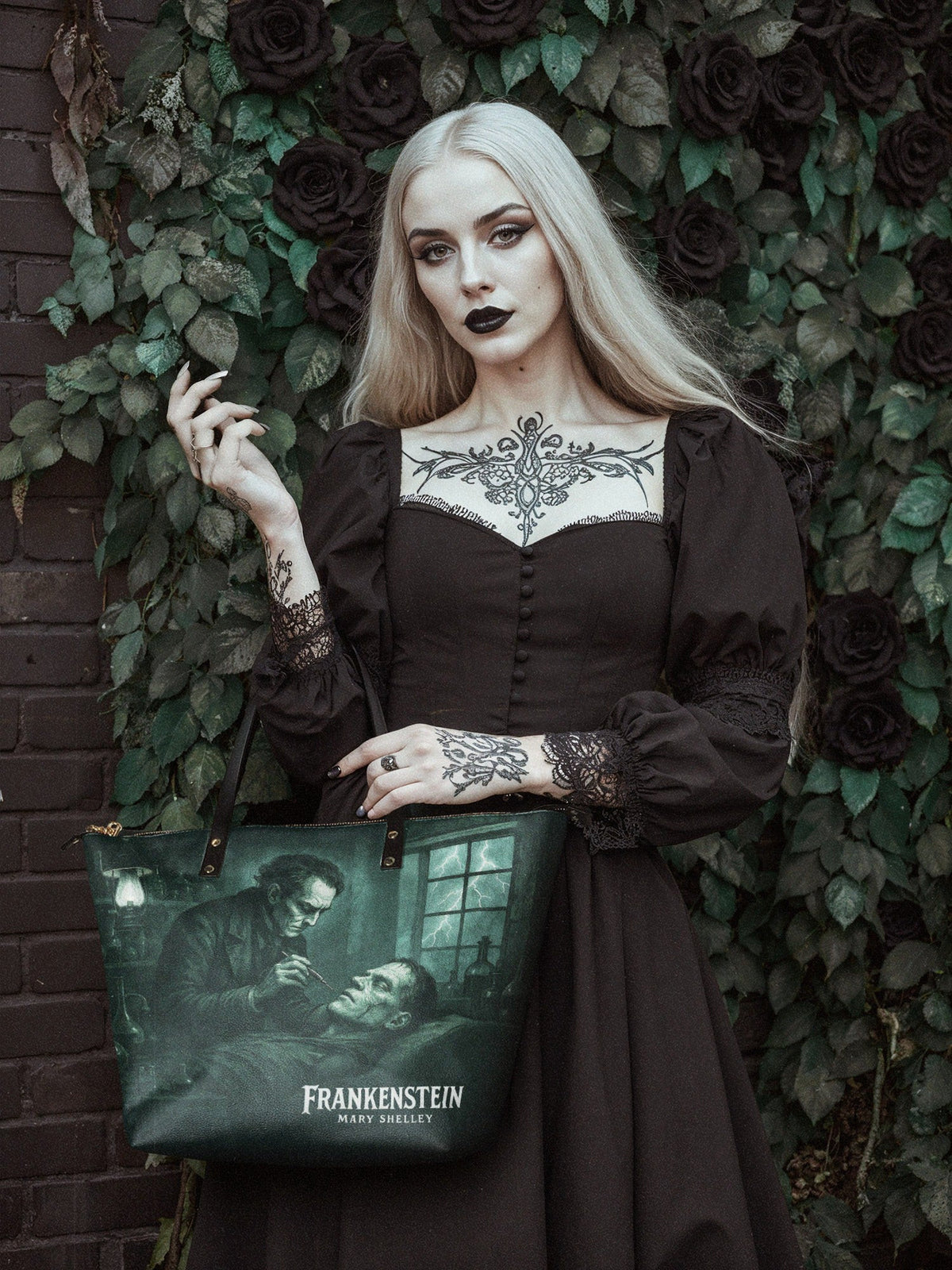 "Frankenstein" Mortuary Moss Leather Tote Bag