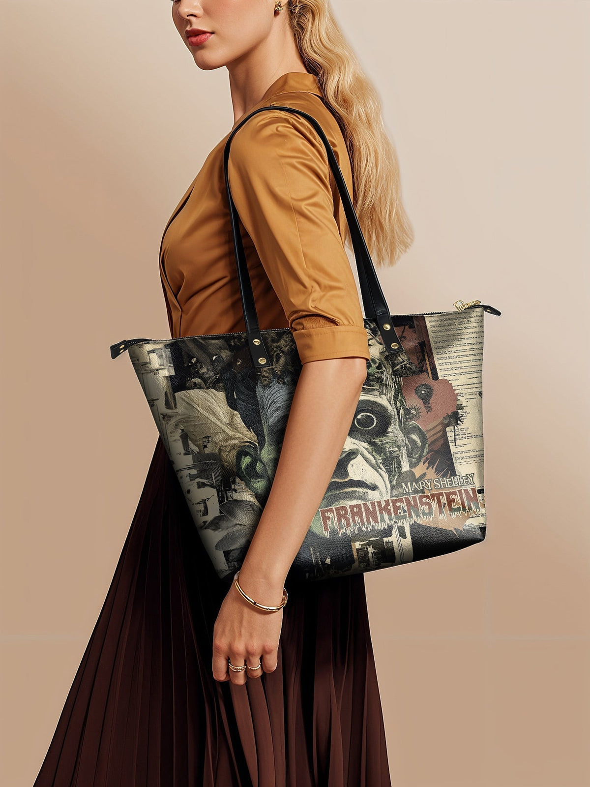 "Frankenstein" Old Parchment Leather Tote Bag
