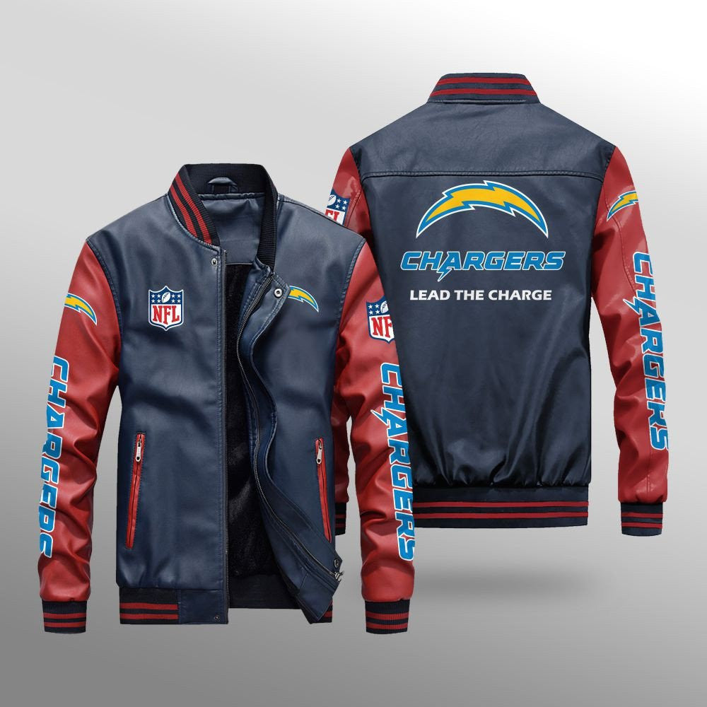 Los Angeles Chargers Premium Fleece-Lined Leather Bomber Jacket BG57