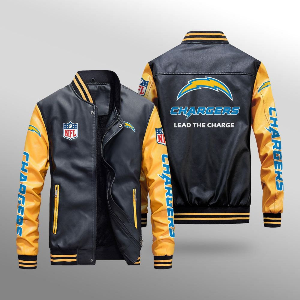 Los Angeles Chargers Premium Fleece-Lined Leather Bomber Jacket BG57