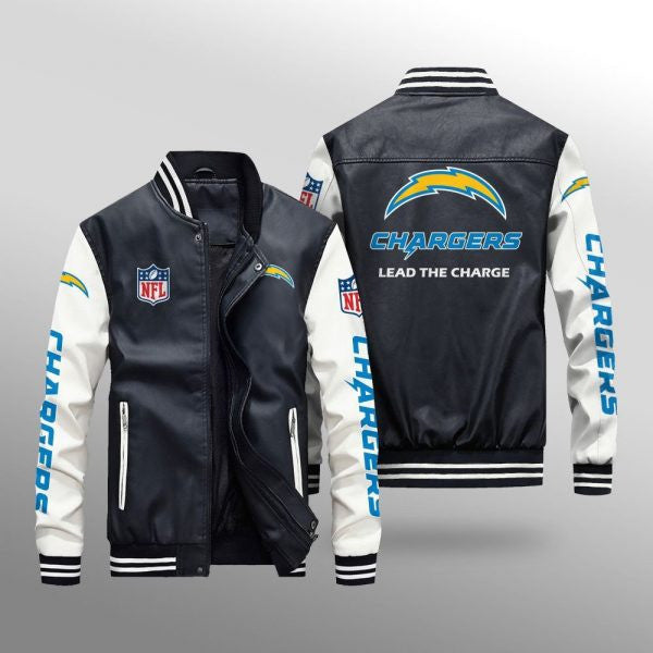 Los Angeles Chargers Premium Fleece-Lined Leather Bomber Jacket BG57