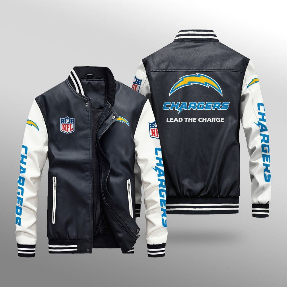 Los Angeles Chargers Premium Fleece-Lined Leather Bomber Jacket BG57
