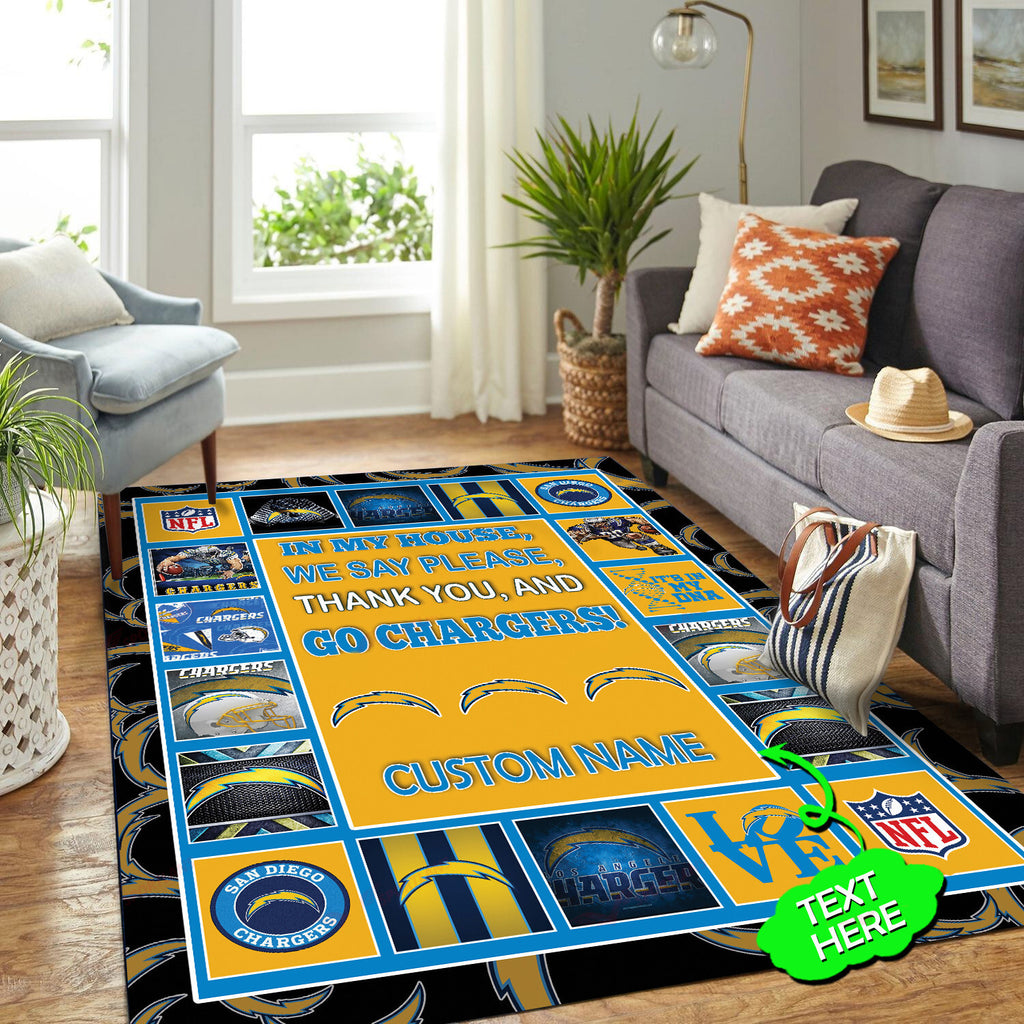 Los Angeles Chargers Personalized Premium Rectangle Rug 32