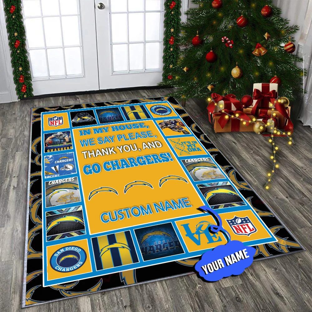 Los Angeles Chargers Personalized Premium Rectangle Rug 32