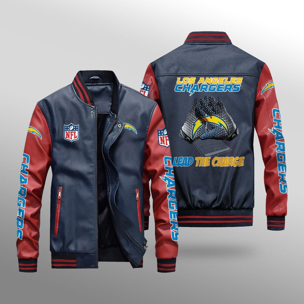 Los Angeles Chargers Premium Fleece-Lined Leather Bomber Jacket BG13