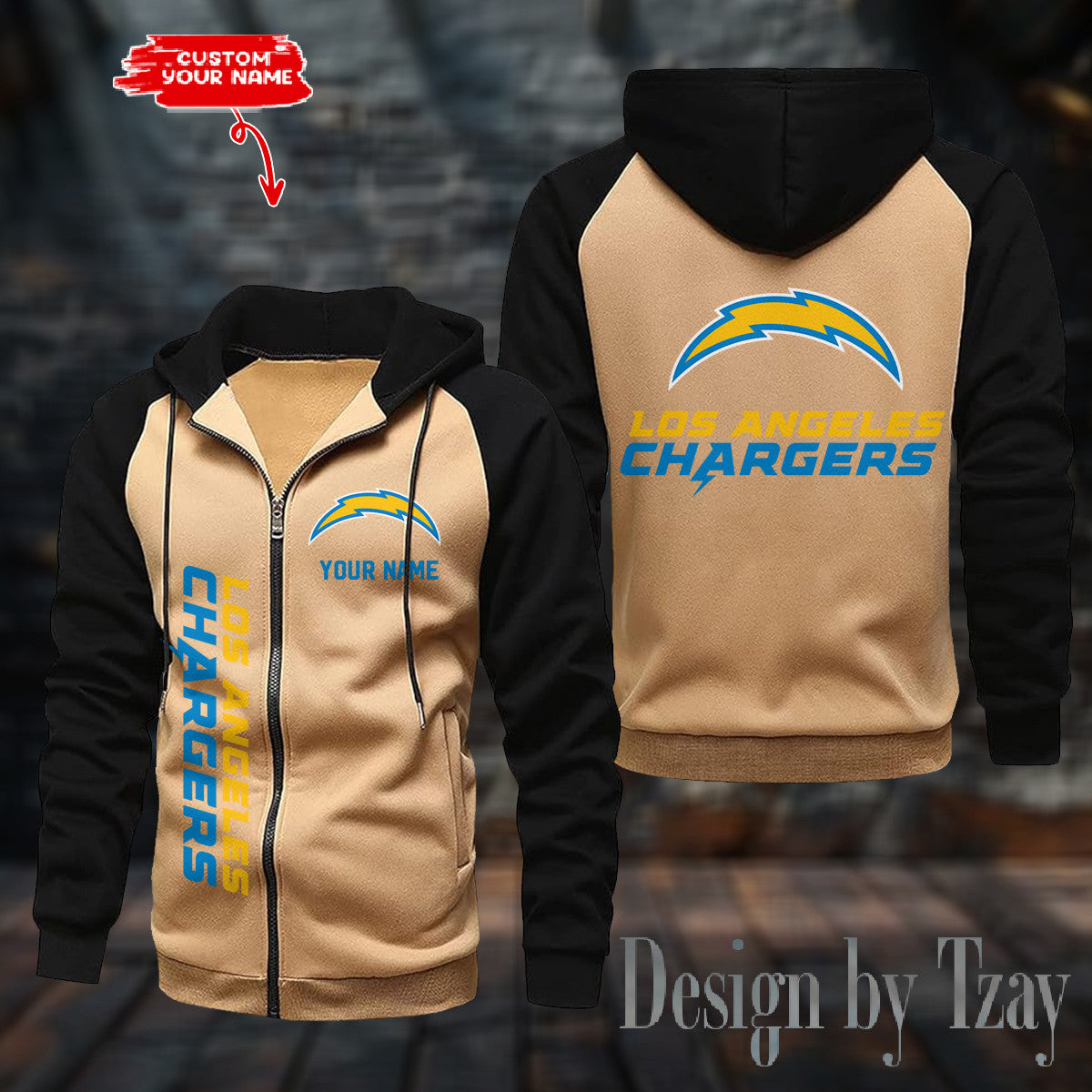 Los Angeles Chargers Zip-Up Color Block Hoodie ANZ2DZH082
