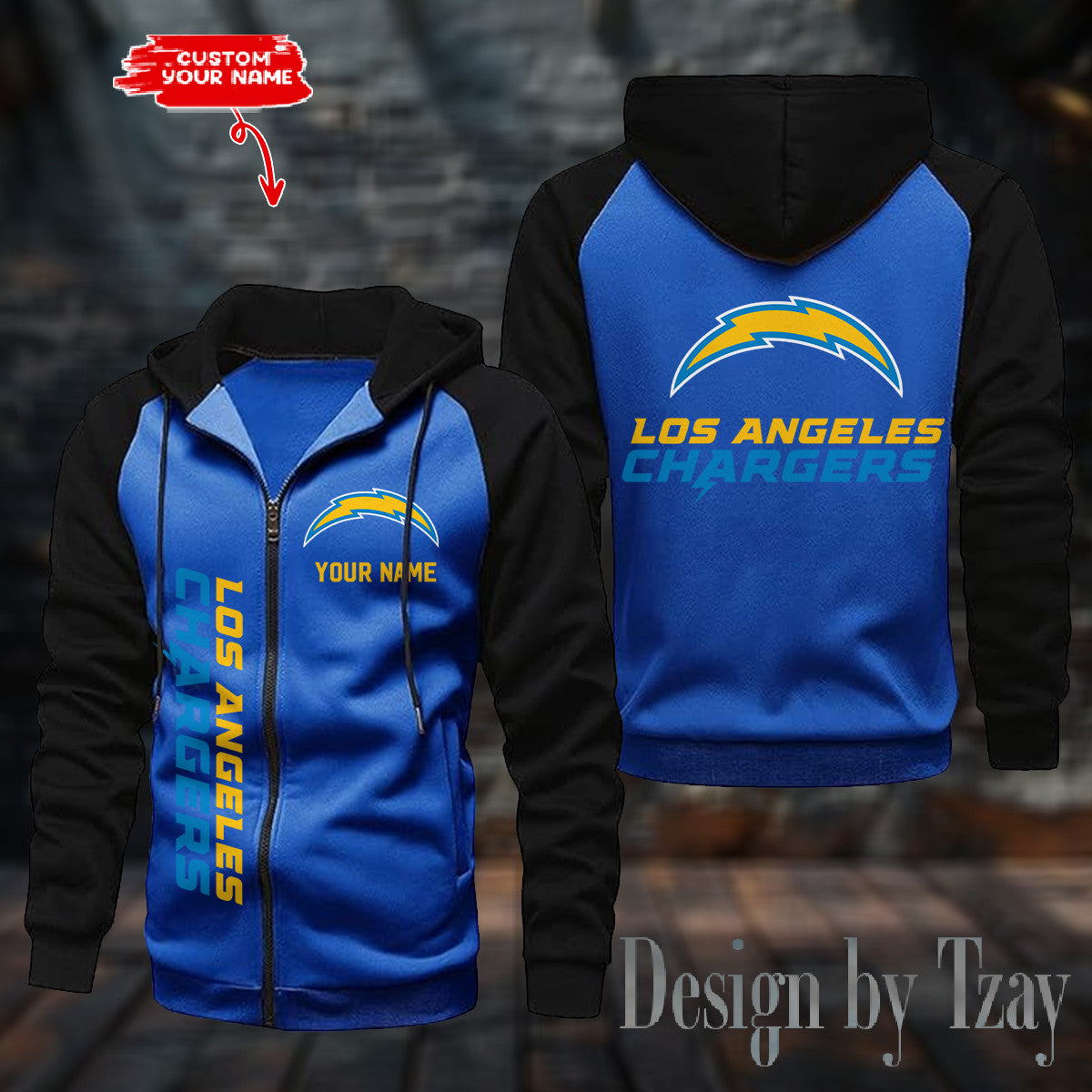 Los Angeles Chargers Zip-Up Color Block Hoodie ANZ2DZH082