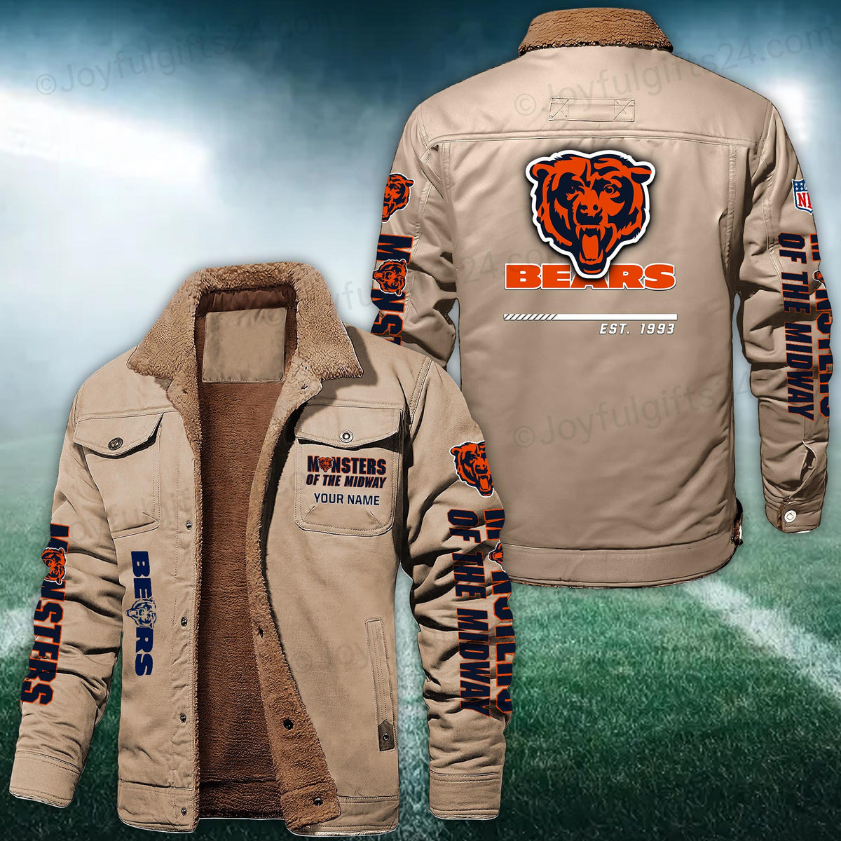 Chicago Bears FLEECE BOMBER JACKET Custom name 10043895N