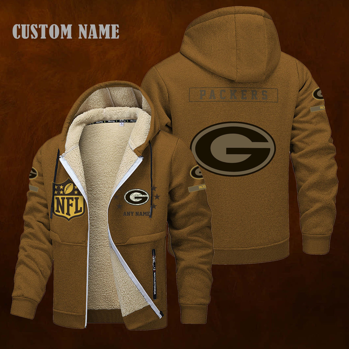 Green Bay Packers NFL-Lamb Fleece Thick Coat- Custom name 10154094N