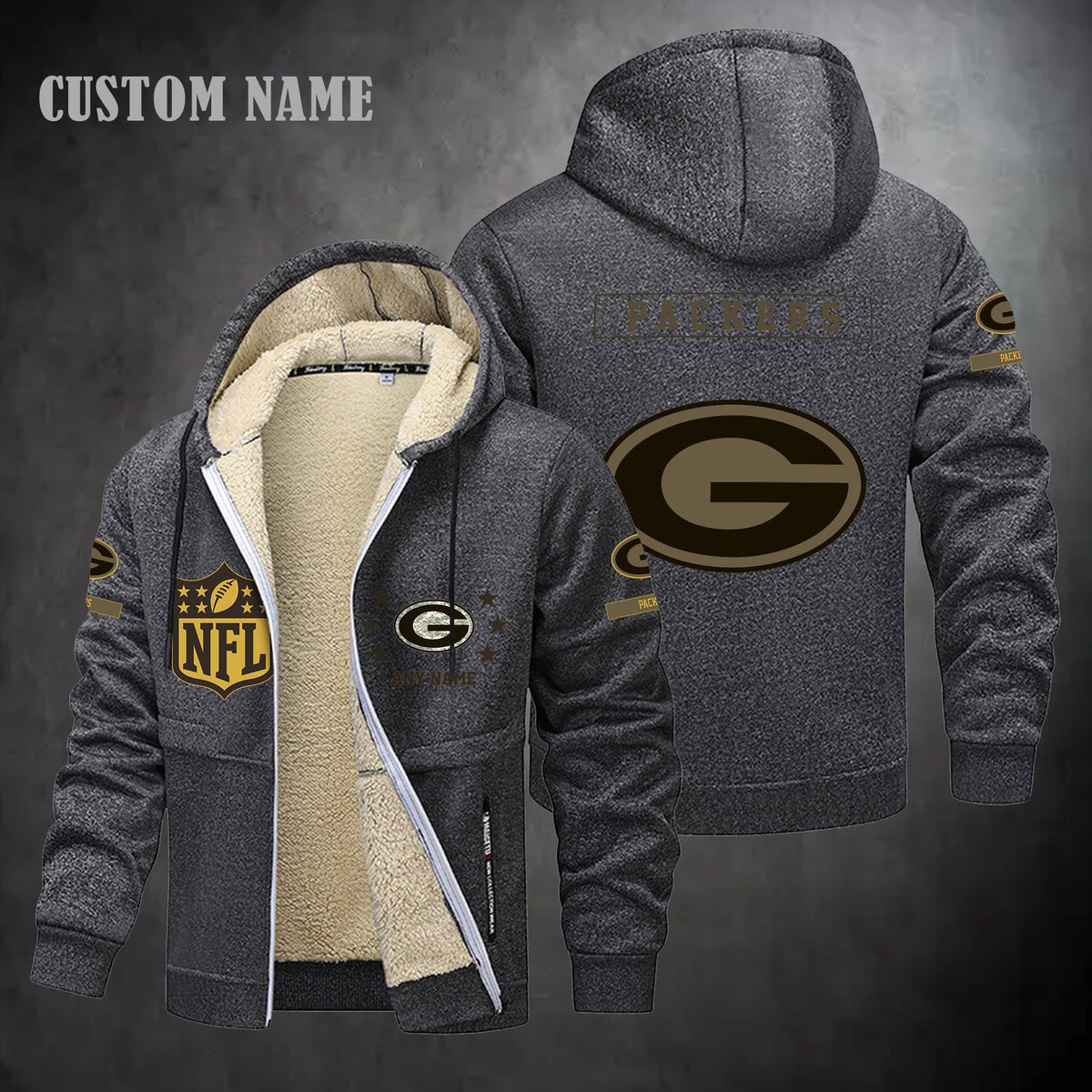 Green Bay Packers NFL-Lamb Fleece Thick Coat- Custom name 10154094N