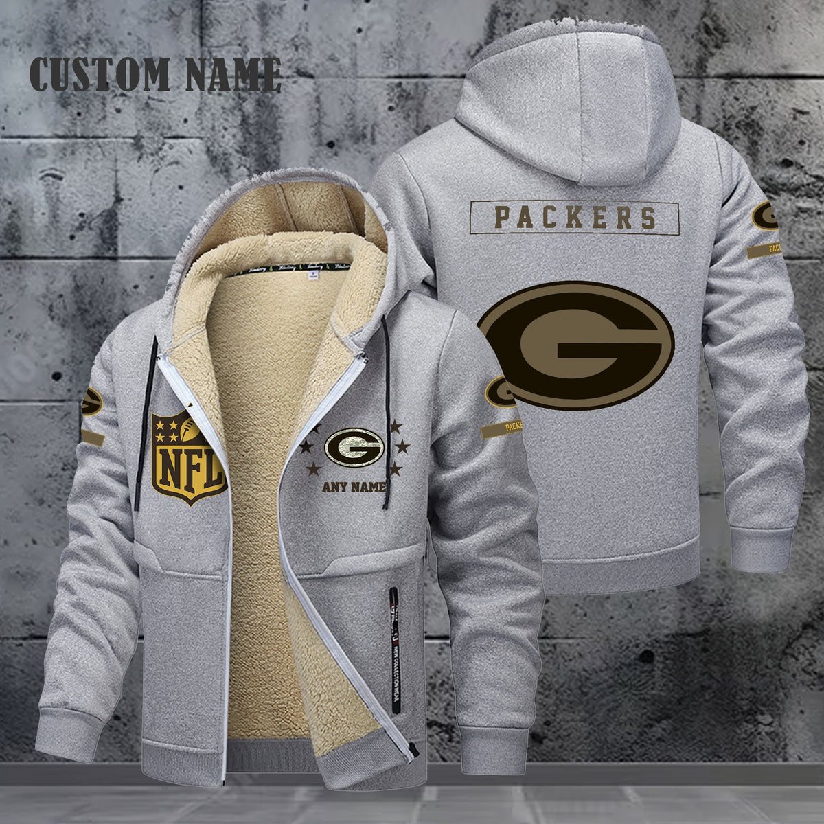 Green Bay Packers NFL-Lamb Fleece Thick Coat- Custom name 10154094N