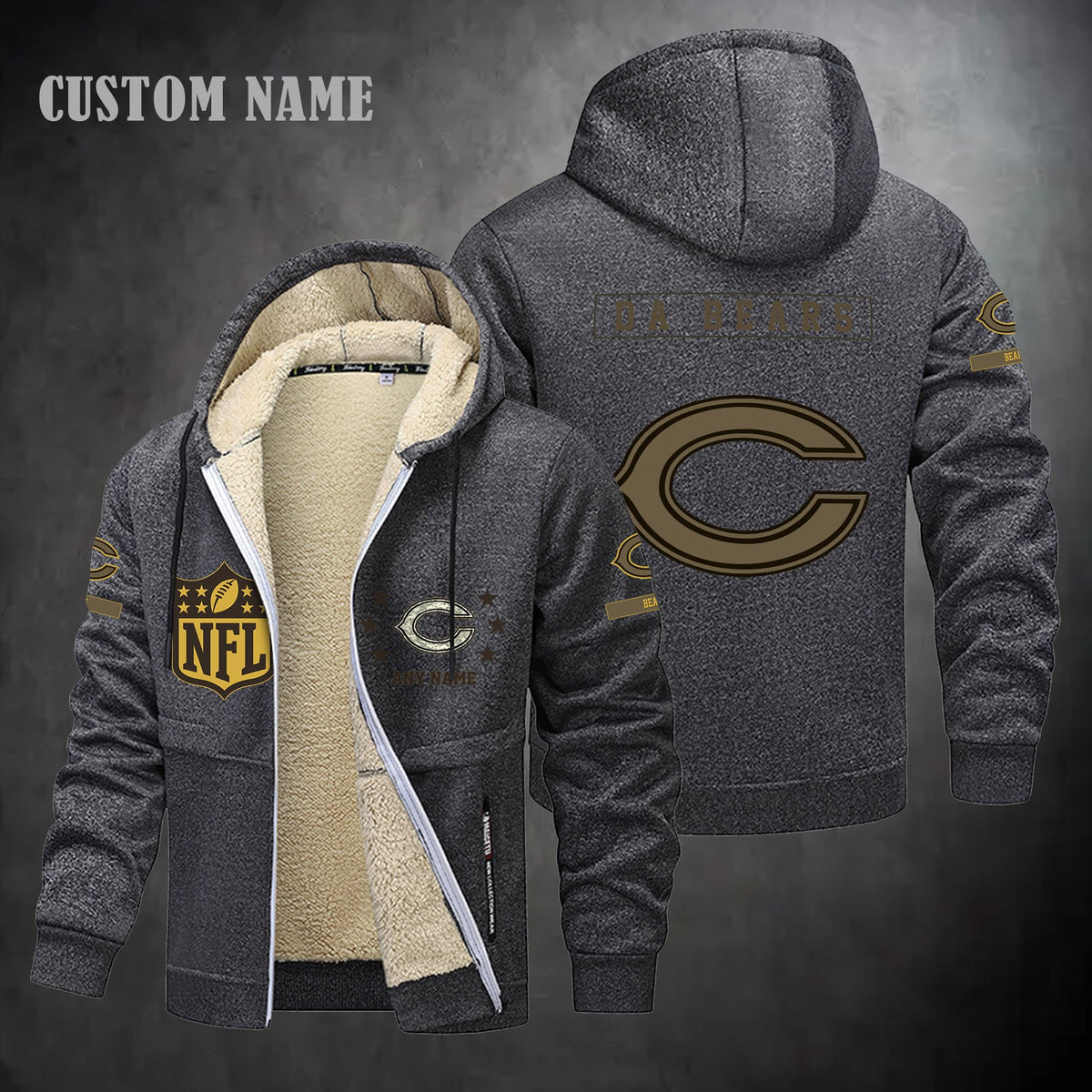 Chicago Bears NFL-Lamb Fleece Thick Coat- Custom name 10154094N