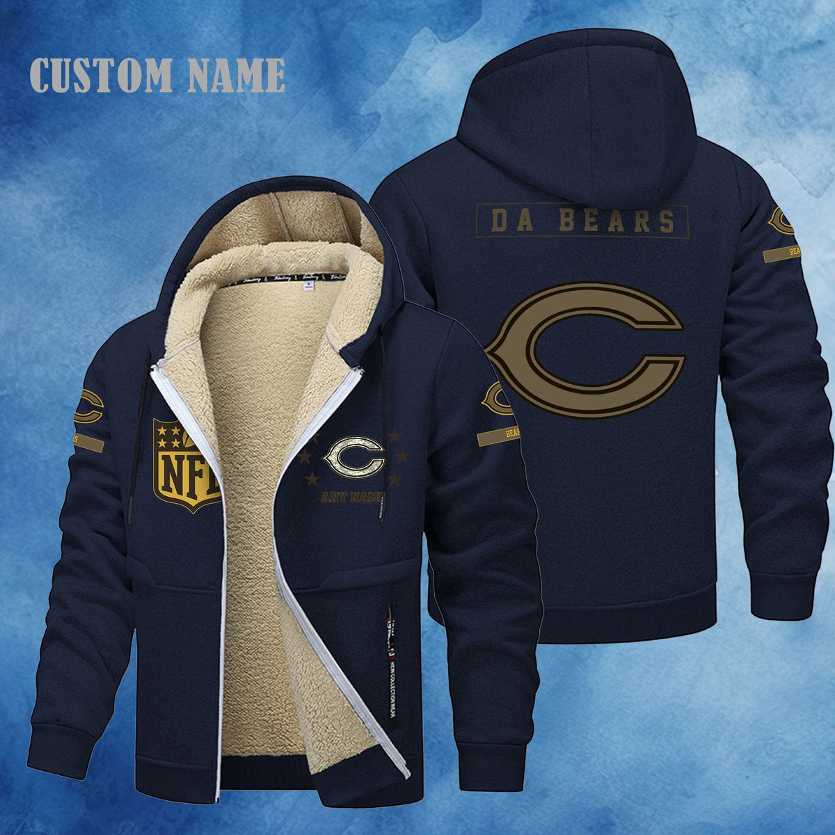 Chicago Bears NFL-Lamb Fleece Thick Coat- Custom name 10154094N