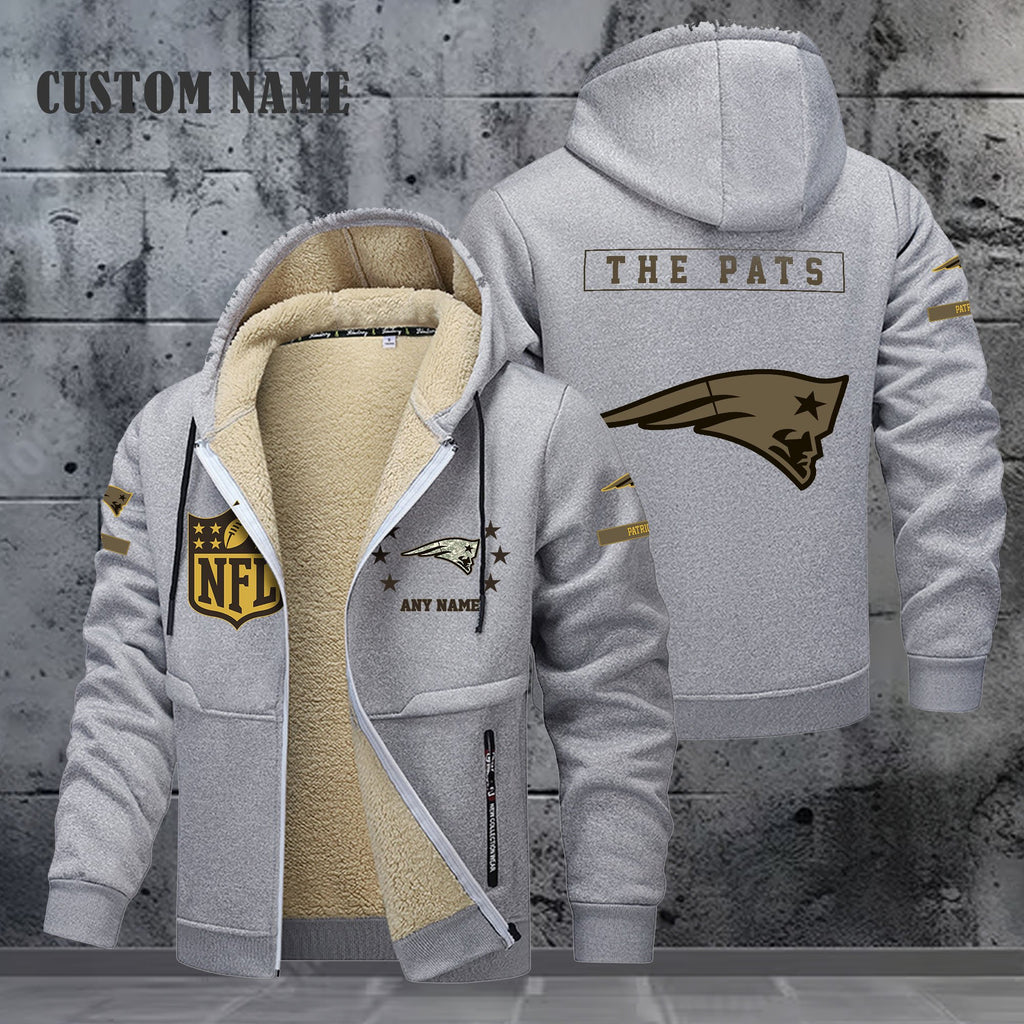 New England Patriots NFL-Lamb Fleece Thick Coat- Custom name 10154094N