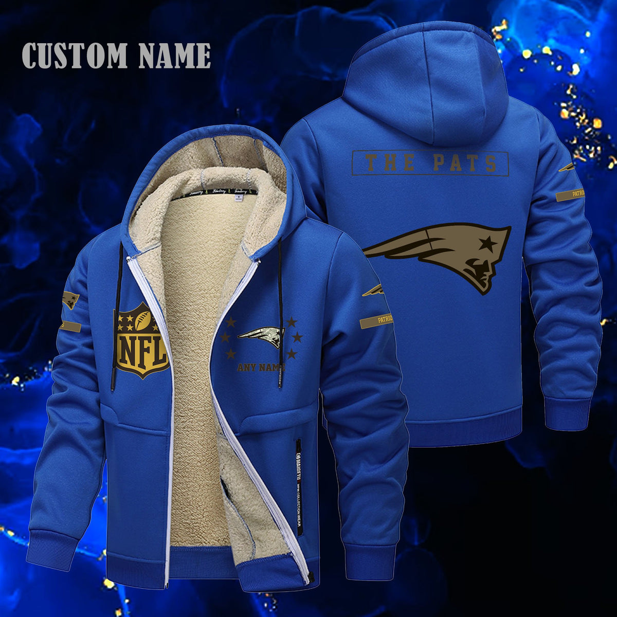 New England Patriots NFL-Lamb Fleece Thick Coat- Custom name 10154094N