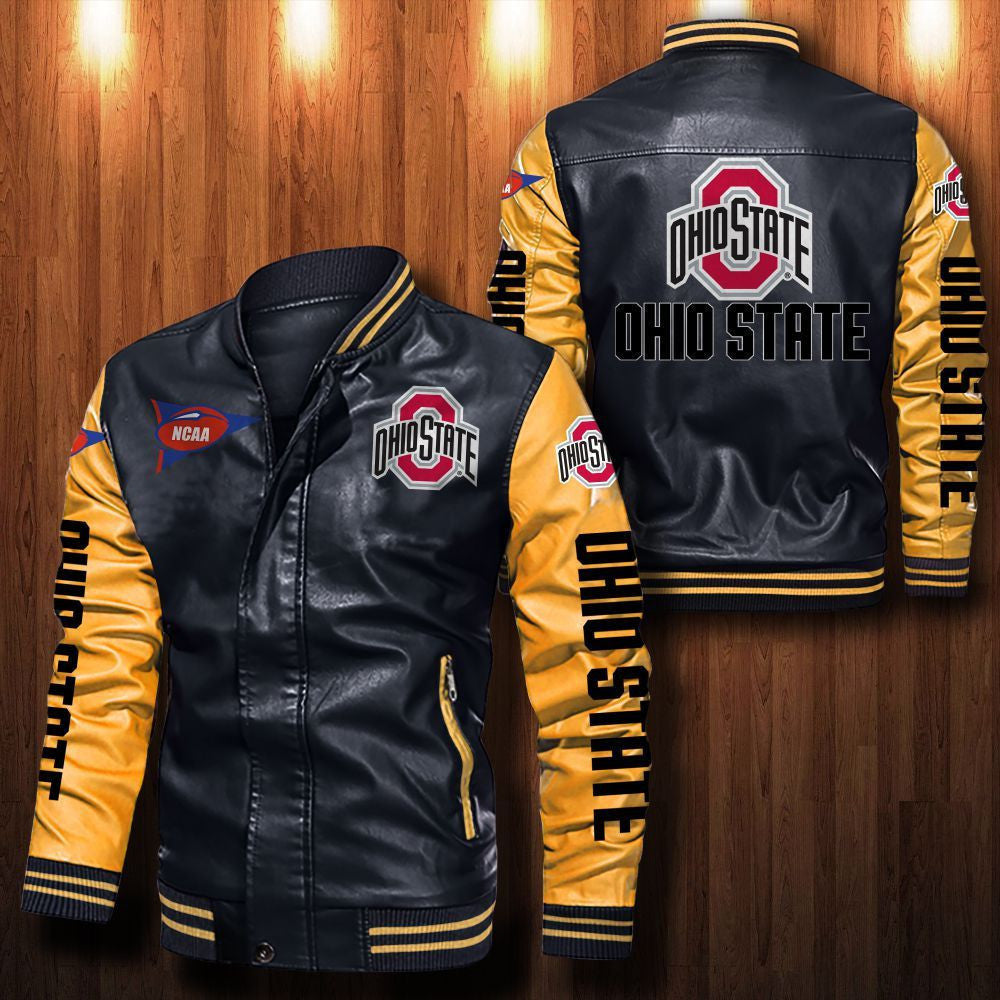 Signature Series Leather Jacket — Plush Sherpa Lining Ohio State Buckeyes HVKE041