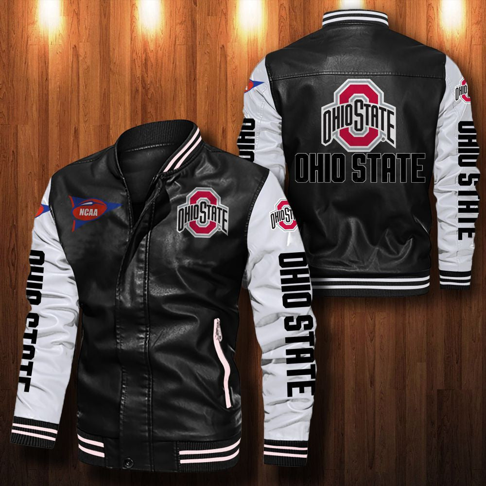 Signature Series Leather Jacket — Plush Sherpa Lining Ohio State Buckeyes HVKE041