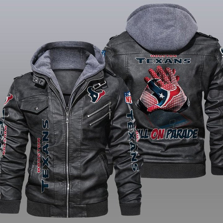 Houston Texans Premium & Ultra-Thick Leather Jacket with Fleece Hood 13