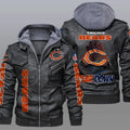 Chicago Bears Premium & Ultra-Thick Leather Jacket with Fleece Hood 06