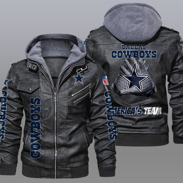 Dallas Cowboys Premium & Ultra-Thick Leather Jacket with Fleece Hood 09