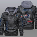 New England Patriots Premium & Ultra-Thick Leather Jacket with Fleece Hood 22